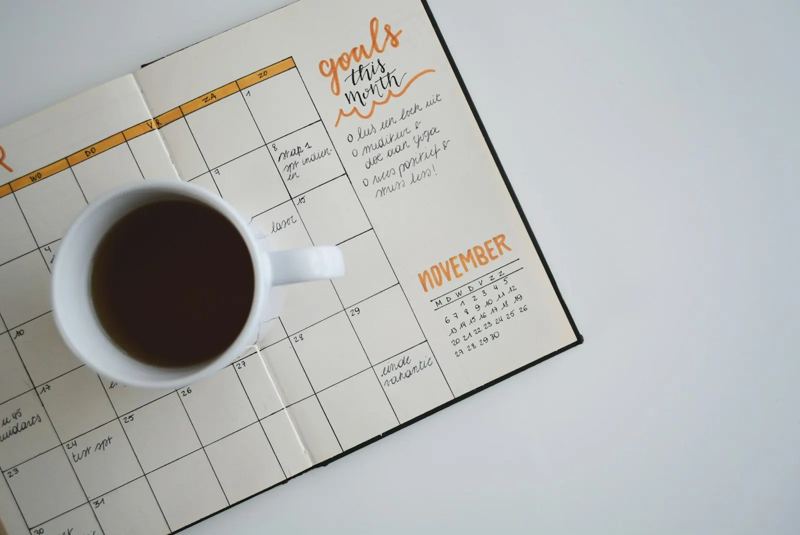 Coffee cup on a wall calendar